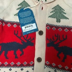 Hatley Festive Red and Cream Cardigan with Moose and Tree Design